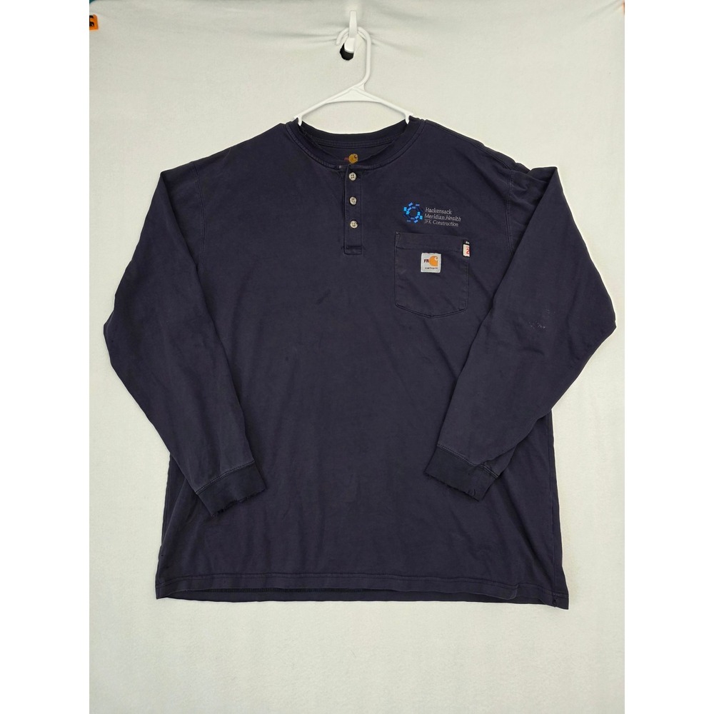 Carhartt FR Henley Shirt XL Navy Blue Flame Resistant Workwear Distressed 0535